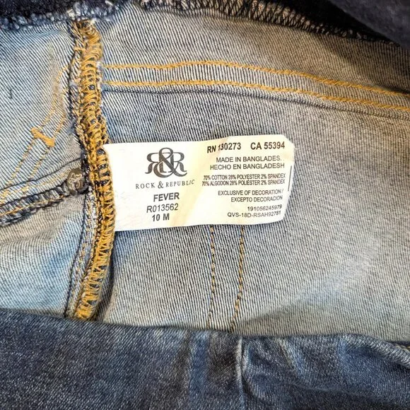 Rock & Republic Jeans Fever Pull On Dark Medium Wash Mid Rise Skinny Size 10 - Picture 7 of 11